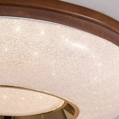 Traditional Vintage Hollowed-Out Round Rubberwood Acrylic LED Flush Mount Ceiling Light For Bedroom