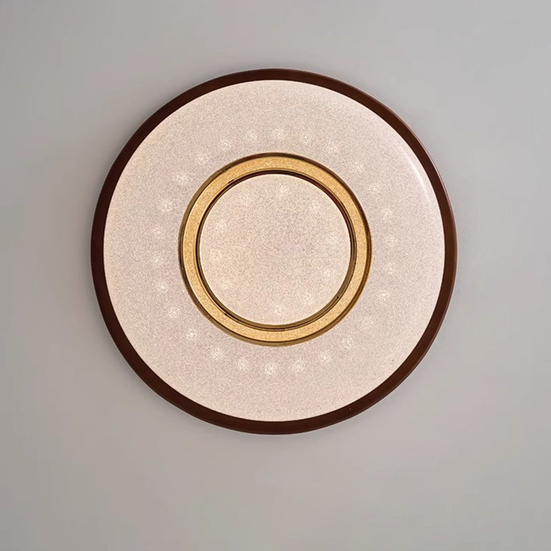 Traditional Vintage Hollowed-Out Round Rubberwood Acrylic LED Flush Mount Ceiling Light For Bedroom