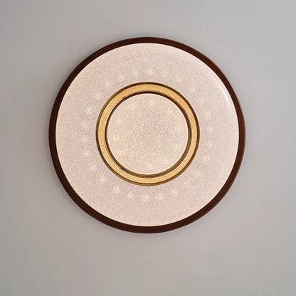 Traditional Vintage Hollowed-Out Round Rubberwood Acrylic LED Flush Mount Ceiling Light For Bedroom