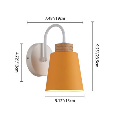 Contemporary Nordic Cylindrical Wood Iron 1-Light Wall Sconce Lamp For Bedroom
