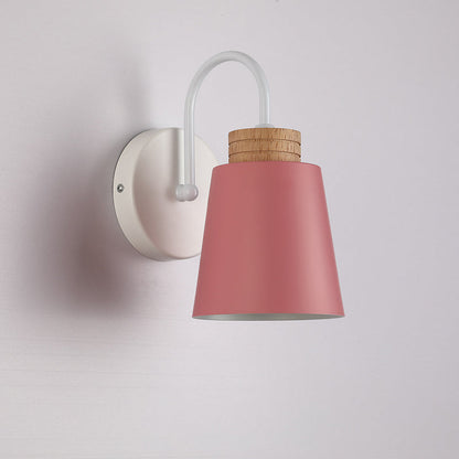 Contemporary Nordic Cylindrical Wood Iron 1-Light Wall Sconce Lamp For Bedroom