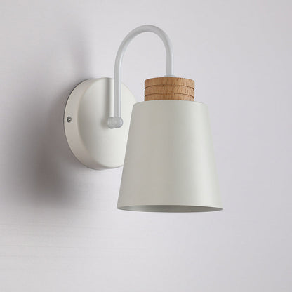 Contemporary Nordic Cylindrical Wood Iron 1-Light Wall Sconce Lamp For Bedroom