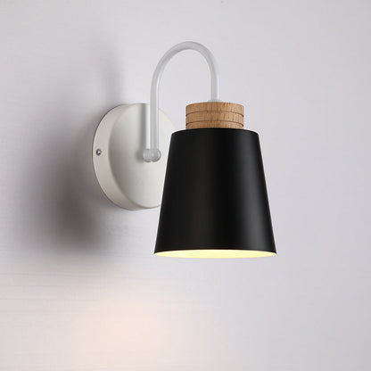 Contemporary Nordic Cylindrical Wood Iron 1-Light Wall Sconce Lamp For Bedroom