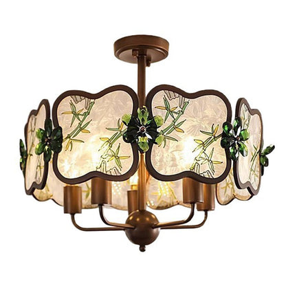 Traditional Chinese Enamel Color Clover Iron Acrylic Crystal 5/8-Light Chandelier For Living Room