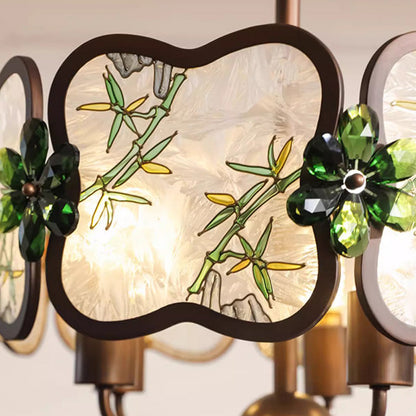 Traditional Chinese Enamel Color Clover Iron Acrylic Crystal 5/8-Light Chandelier For Living Room