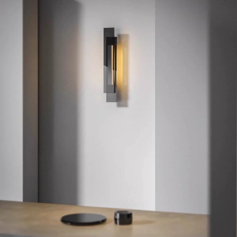 Contemporary Industrial Interlaced Rectangular Iron Glass LED Wall Sconce Lamp For Hallway