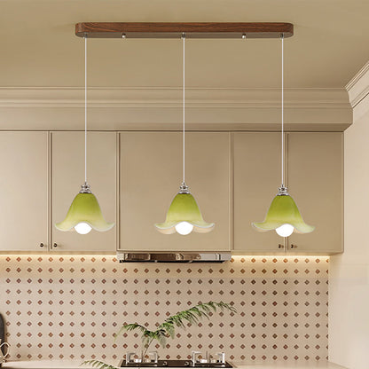 Traditional French Flower Iron Glass 1/3-Light Pendant Light For Living Room