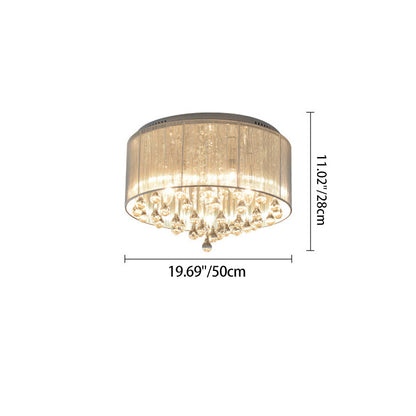 Modern Luxury Iron Crystal Stainless Steel Fabric Round 4/5 Light Semi-Flush Mount Lighting For Bedroom