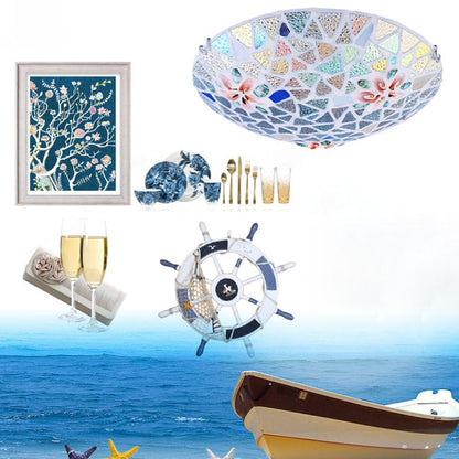 Contemporary Coastal Shell Iron Glass Round 2/3/4 Light Flush Mount Lighting For Living Room