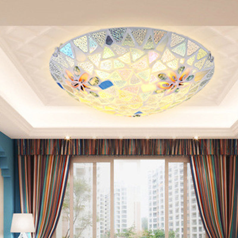 Contemporary Coastal Shell Iron Glass Round 2/3/4 Light Flush Mount Lighting For Living Room