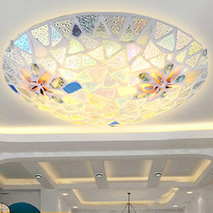 Contemporary Coastal Shell Iron Glass Round 2/3/4 Light Flush Mount Lighting For Living Room