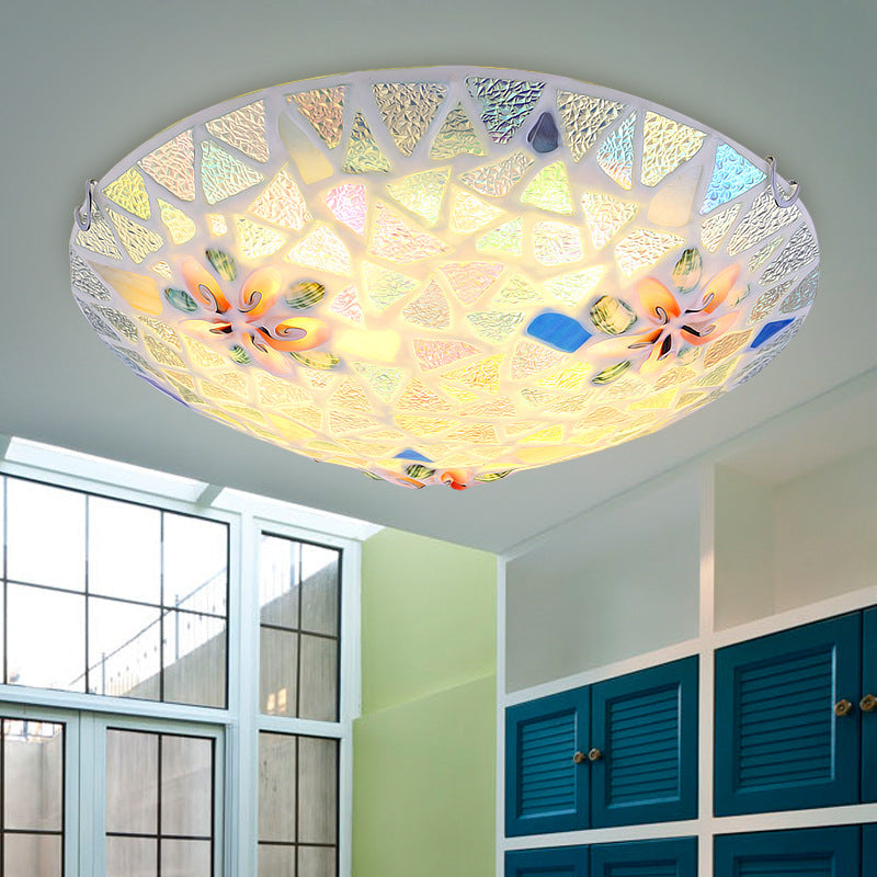 Contemporary Coastal Shell Iron Glass Round 2/3/4 Light Flush Mount Lighting For Living Room