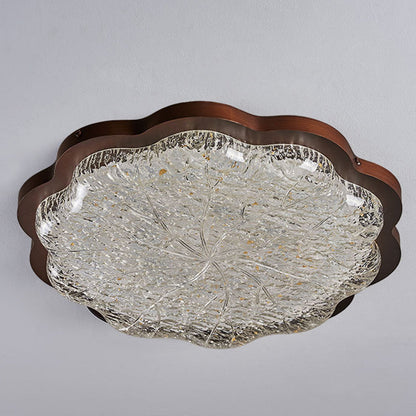 Contemporary Retro Iron Stainless Steel Gold Foil Resin Flower LED Flush Mount Ceiling Light For Bedroom
