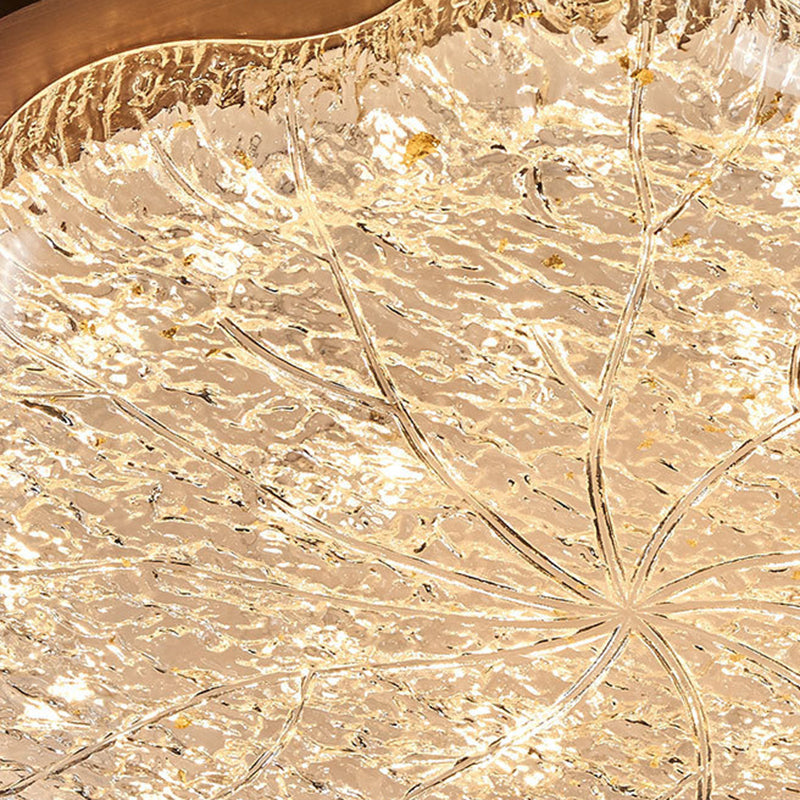 Contemporary Retro Iron Stainless Steel Gold Foil Resin Flower LED Flush Mount Ceiling Light For Bedroom