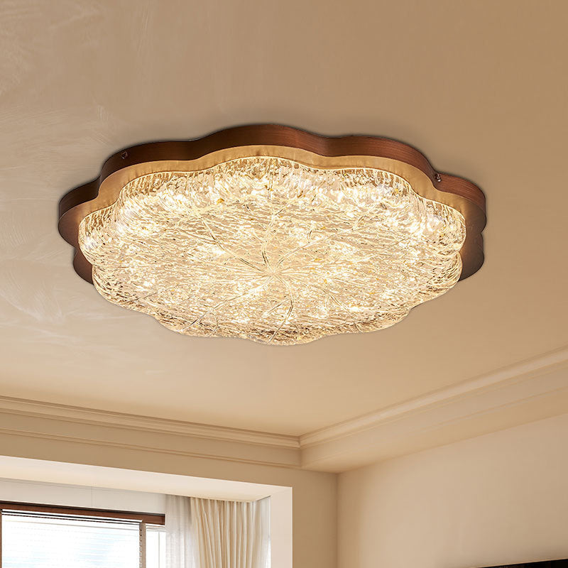 Contemporary Retro Iron Stainless Steel Gold Foil Resin Flower LED Flush Mount Ceiling Light For Bedroom