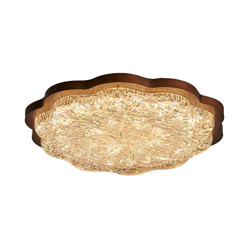 Contemporary Retro Iron Stainless Steel Gold Foil Resin Flower LED Flush Mount Ceiling Light For Bedroom