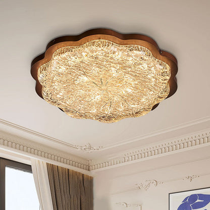 Contemporary Retro Iron Stainless Steel Gold Foil Resin Flower LED Flush Mount Ceiling Light For Bedroom