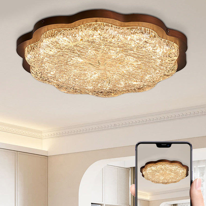 Contemporary Retro Iron Stainless Steel Gold Foil Resin Flower LED Flush Mount Ceiling Light For Bedroom