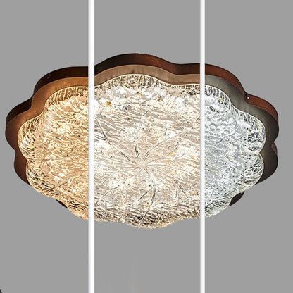 Contemporary Retro Iron Stainless Steel Gold Foil Resin Flower LED Flush Mount Ceiling Light For Bedroom