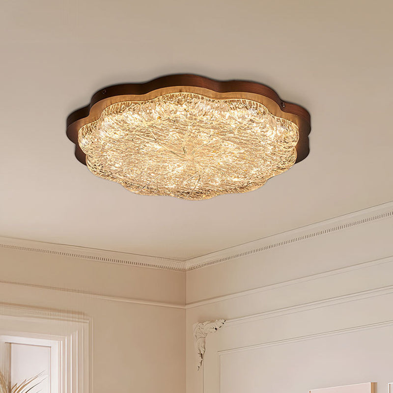Contemporary Retro Iron Stainless Steel Gold Foil Resin Flower LED Flush Mount Ceiling Light For Bedroom