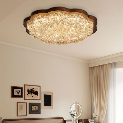 Contemporary Retro Iron Stainless Steel Gold Foil Resin Flower LED Flush Mount Ceiling Light For Bedroom