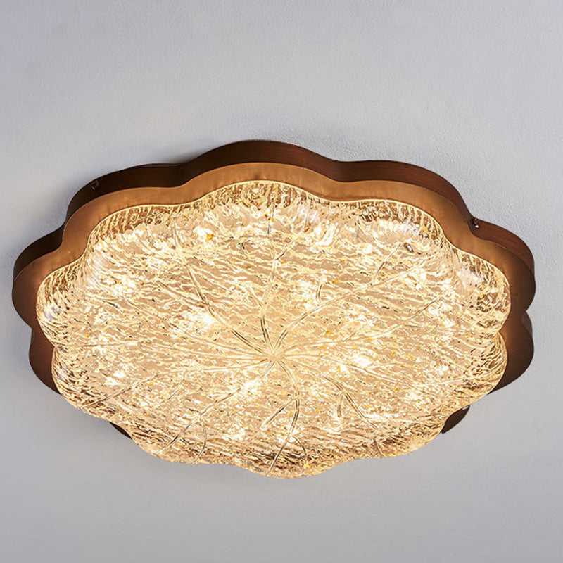 Contemporary Retro Iron Stainless Steel Gold Foil Resin Flower LED Flush Mount Ceiling Light For Bedroom