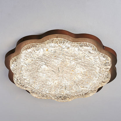 Contemporary Retro Iron Stainless Steel Gold Foil Resin Flower LED Flush Mount Ceiling Light For Bedroom