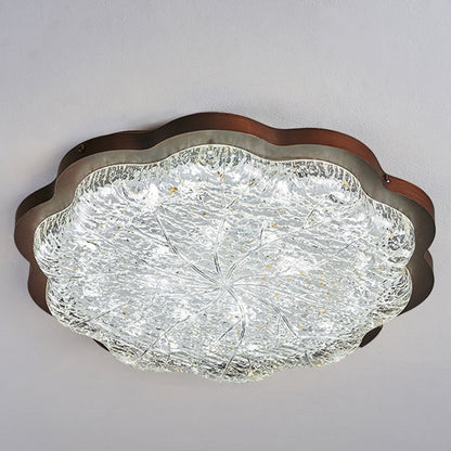 Contemporary Retro Iron Stainless Steel Gold Foil Resin Flower LED Flush Mount Ceiling Light For Bedroom