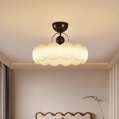 Traditional French Iron PE Wood Round Flower LED Semi-Flush Mount Lighting For Bedroom