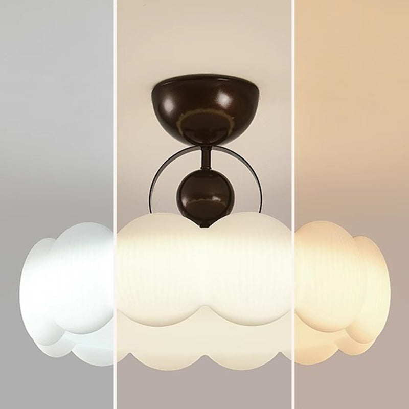 Traditional French Iron PE Wood Round Flower LED Semi-Flush Mount Lighting For Bedroom