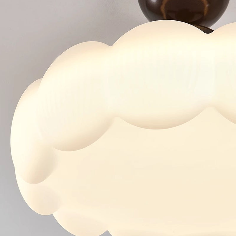 Traditional French Iron PE Wood Round Flower LED Semi-Flush Mount Lighting For Bedroom