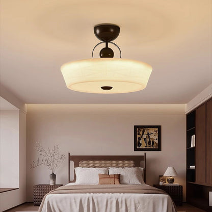 Traditional French Iron PE Wood Round Flower LED Semi-Flush Mount Lighting For Bedroom