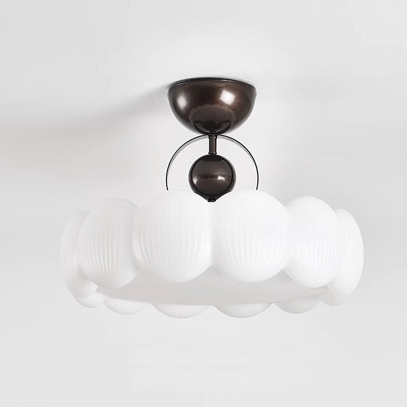 Traditional French Iron PE Wood Round Flower LED Semi-Flush Mount Lighting For Bedroom