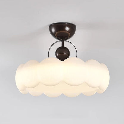 Traditional French Iron PE Wood Round Flower LED Semi-Flush Mount Lighting For Bedroom