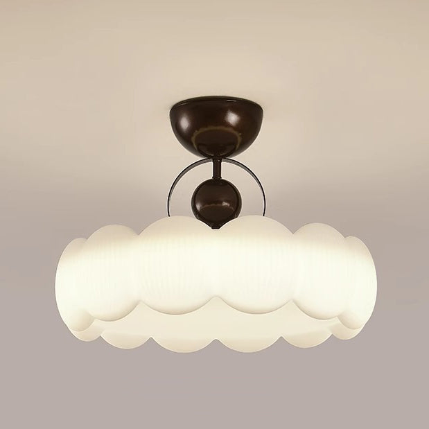 Traditional French Iron PE Wood Round Flower LED Semi-Flush Mount Lighting For Bedroom