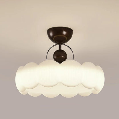 Traditional French Iron PE Wood Round Flower LED Semi-Flush Mount Lighting For Bedroom
