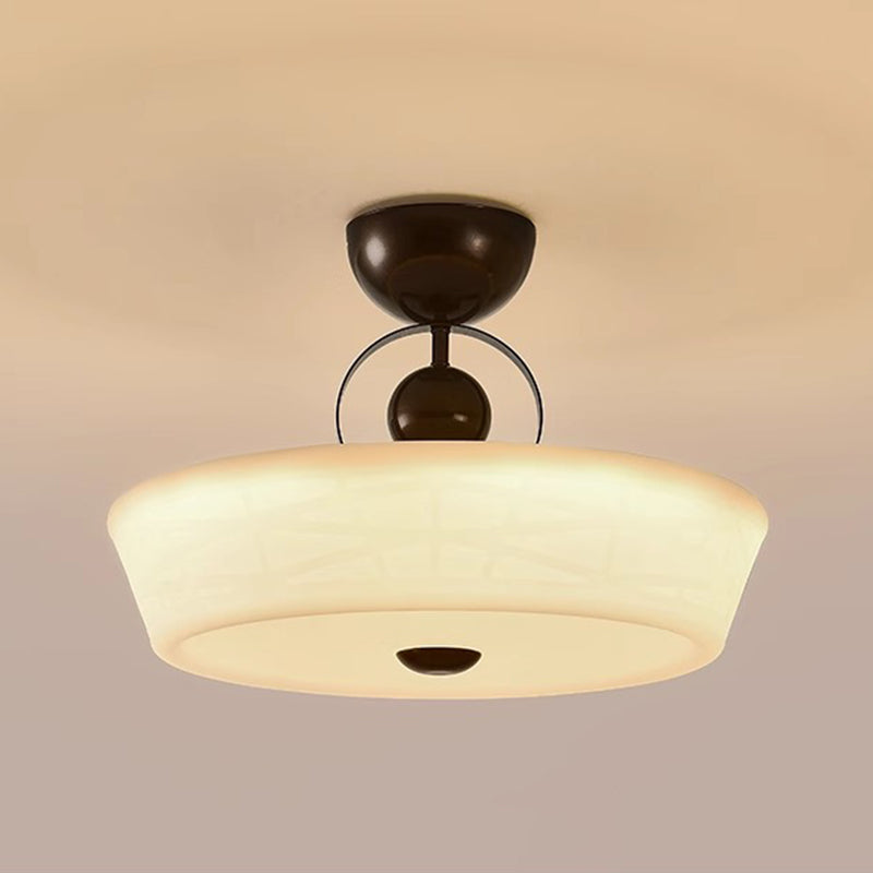 Traditional French Iron PE Wood Round Flower LED Semi-Flush Mount Lighting For Bedroom