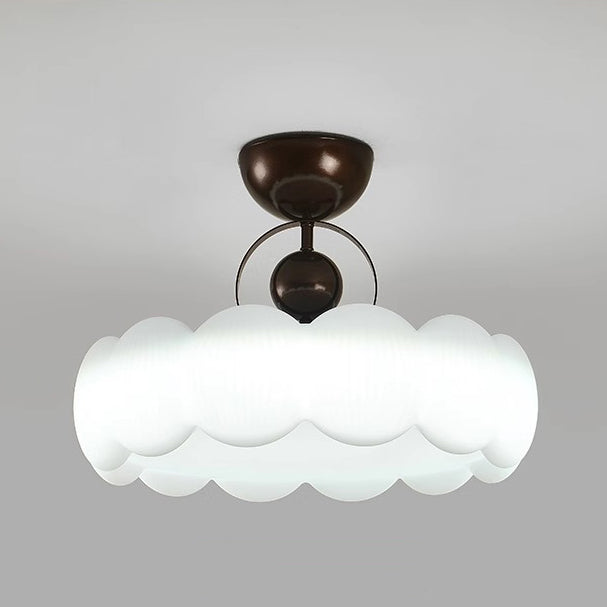 Traditional French Iron PE Wood Round Flower LED Semi-Flush Mount Lighting For Bedroom