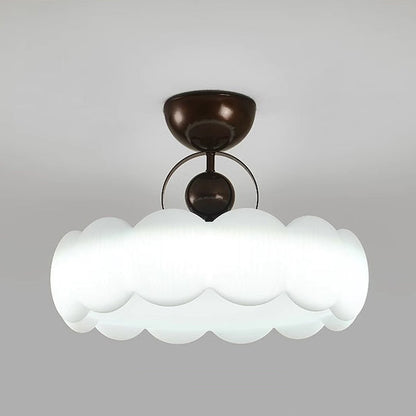 Traditional French Iron PE Wood Round Flower LED Semi-Flush Mount Lighting For Bedroom