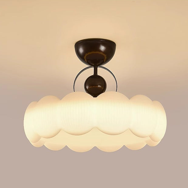 Traditional French Iron PE Wood Round Flower LED Semi-Flush Mount Lighting For Bedroom