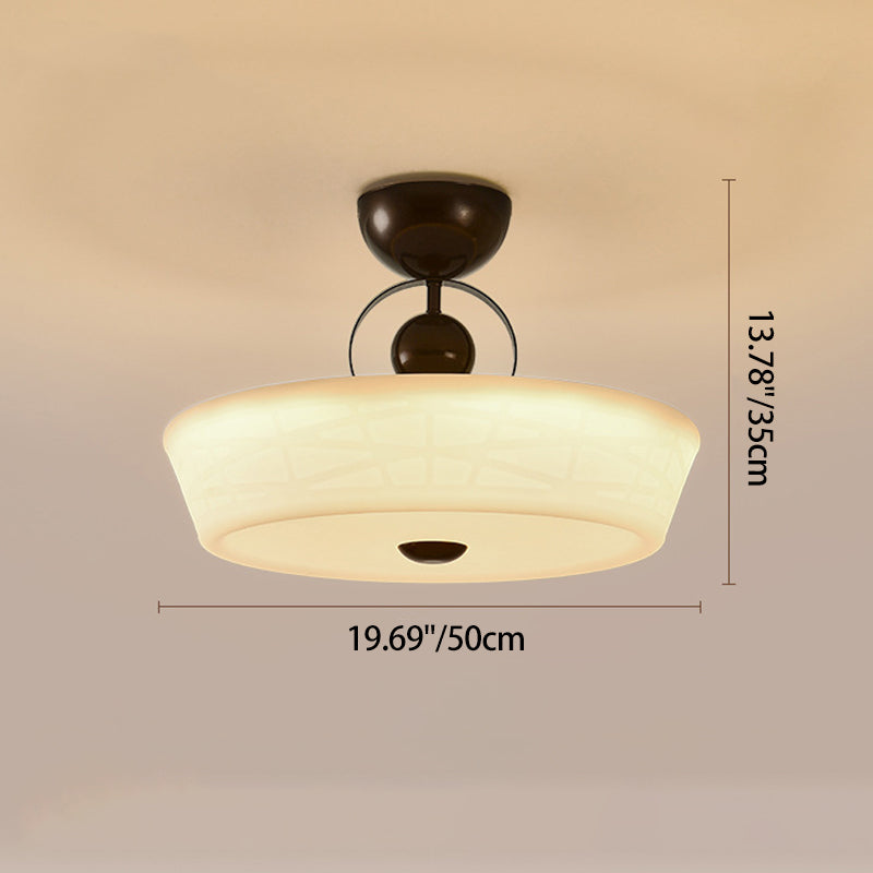 Traditional French Iron PE Wood Round Flower LED Semi-Flush Mount Lighting For Bedroom