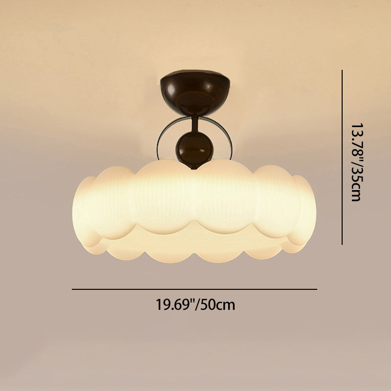 Traditional French Iron PE Wood Round Flower LED Semi-Flush Mount Lighting For Bedroom