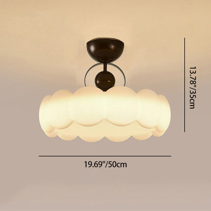 Traditional French Iron PE Wood Round Flower LED Semi-Flush Mount Lighting For Bedroom