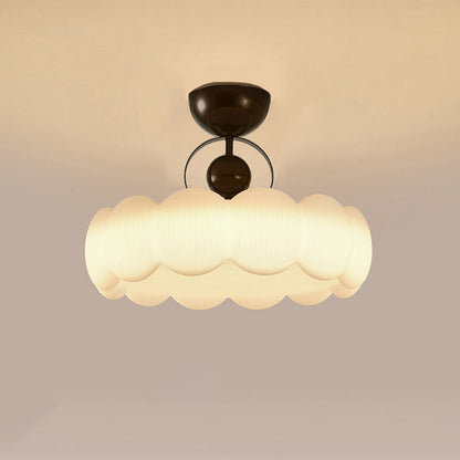 Traditional French Iron PE Wood Round Flower LED Semi-Flush Mount Lighting For Bedroom