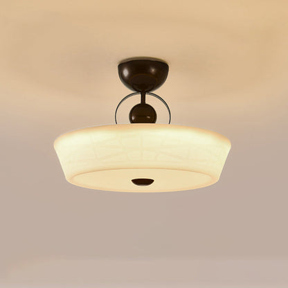 Traditional French Iron PE Wood Round Flower LED Semi-Flush Mount Lighting For Bedroom