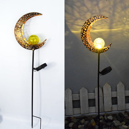 Modern Art Deco Waterproof Solar Iron Glass Moon LED Outdoor Light For Garden