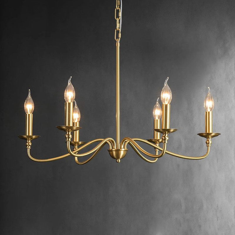 Contemporary Retro Copper Glass Candle 4/6/8 Light Chandelier For Living Room