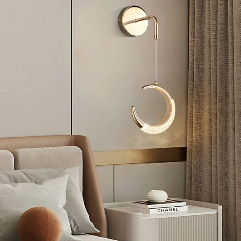Modern Minimalist PVC Metal Acrylic Moon LED Wall Sconce Lamp For Bedroom
