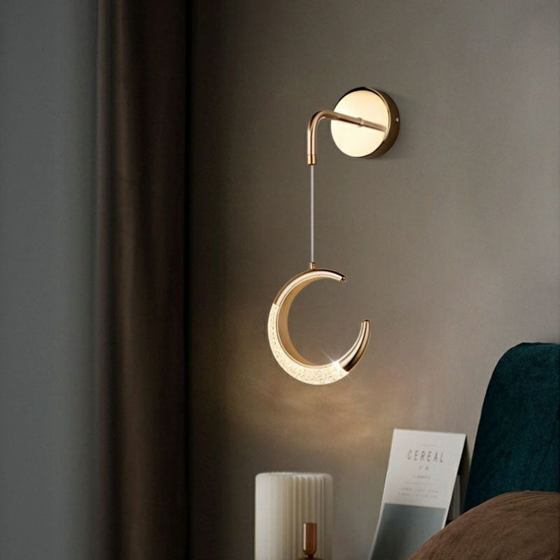 Modern Minimalist PVC Metal Acrylic Moon LED Wall Sconce Lamp For Bedroom