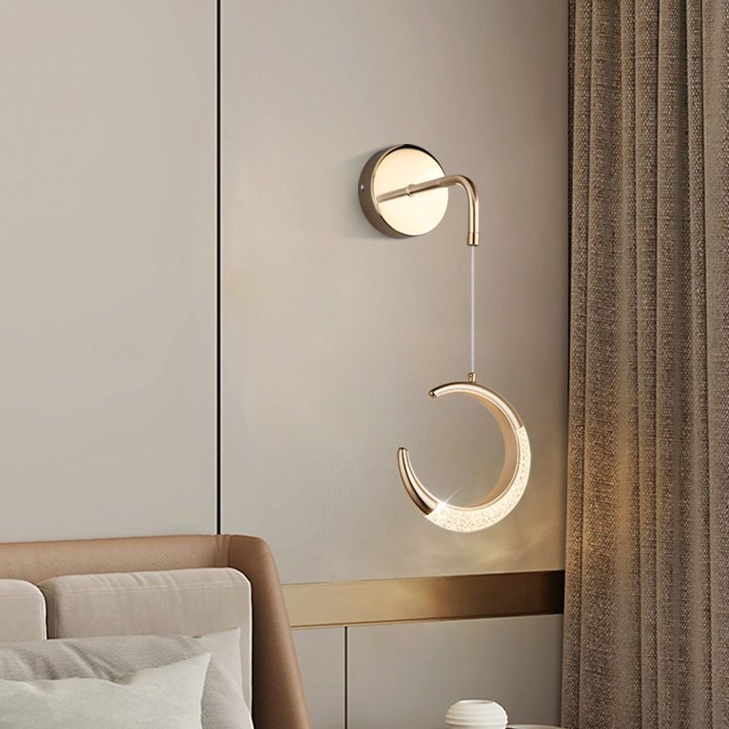 Modern Minimalist PVC Metal Acrylic Moon LED Wall Sconce Lamp For Bedroom